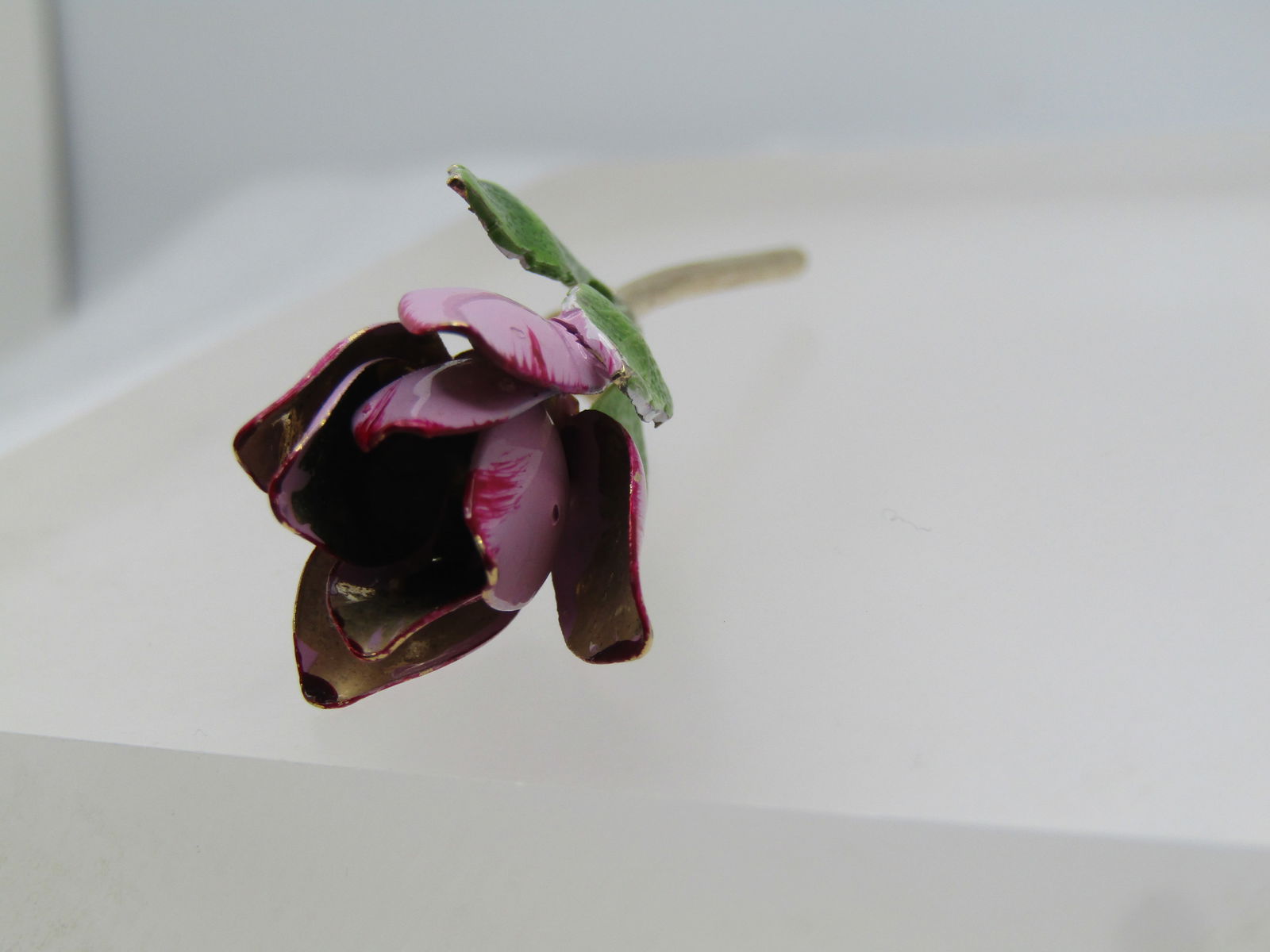 Vintage Lavender Enameled Tulip Brooch with Red Tip, 1960's - 7