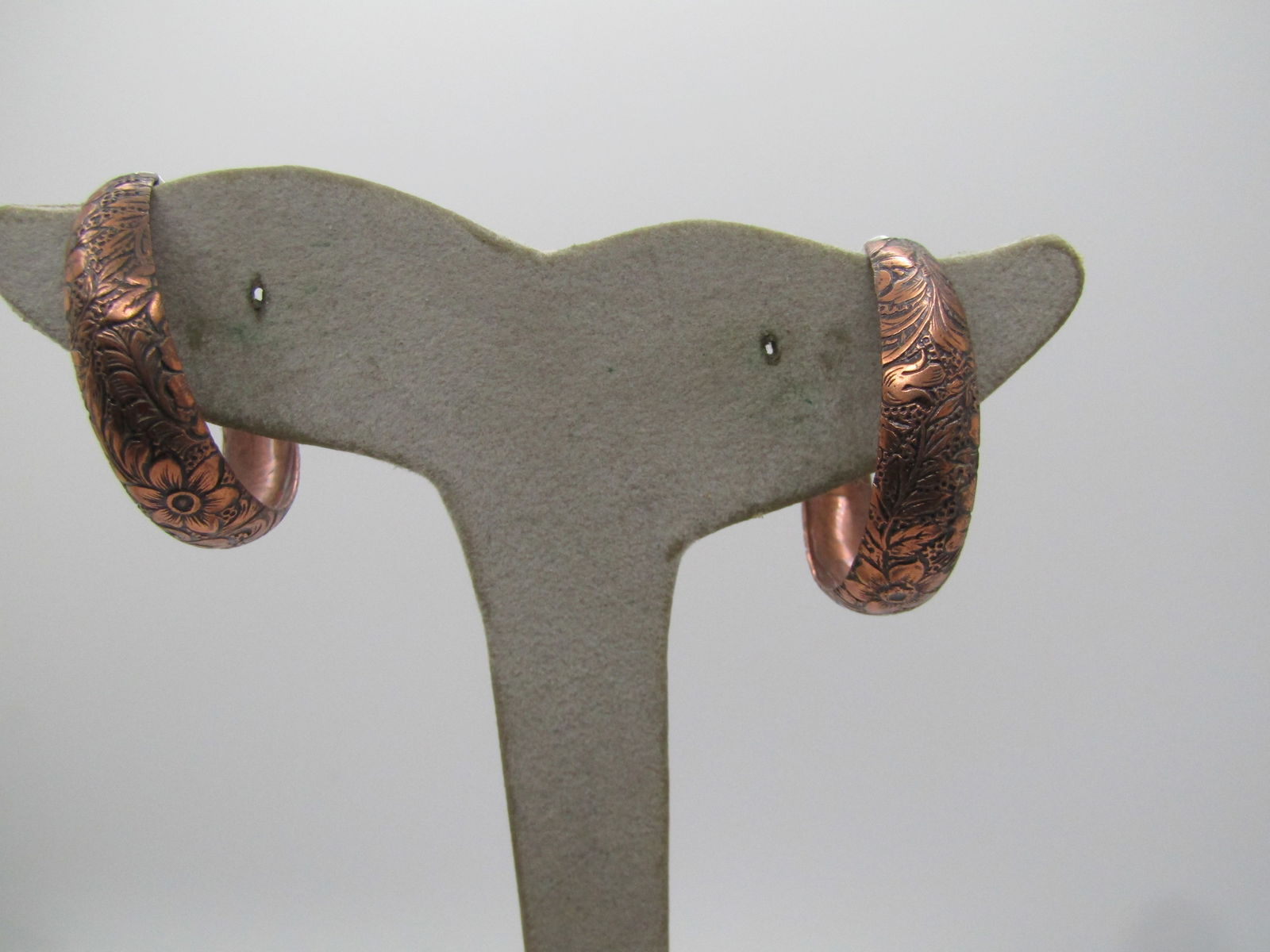 Vintage Copper Floral Hoop Earrings, Pierced, 1960's-1970's - 2