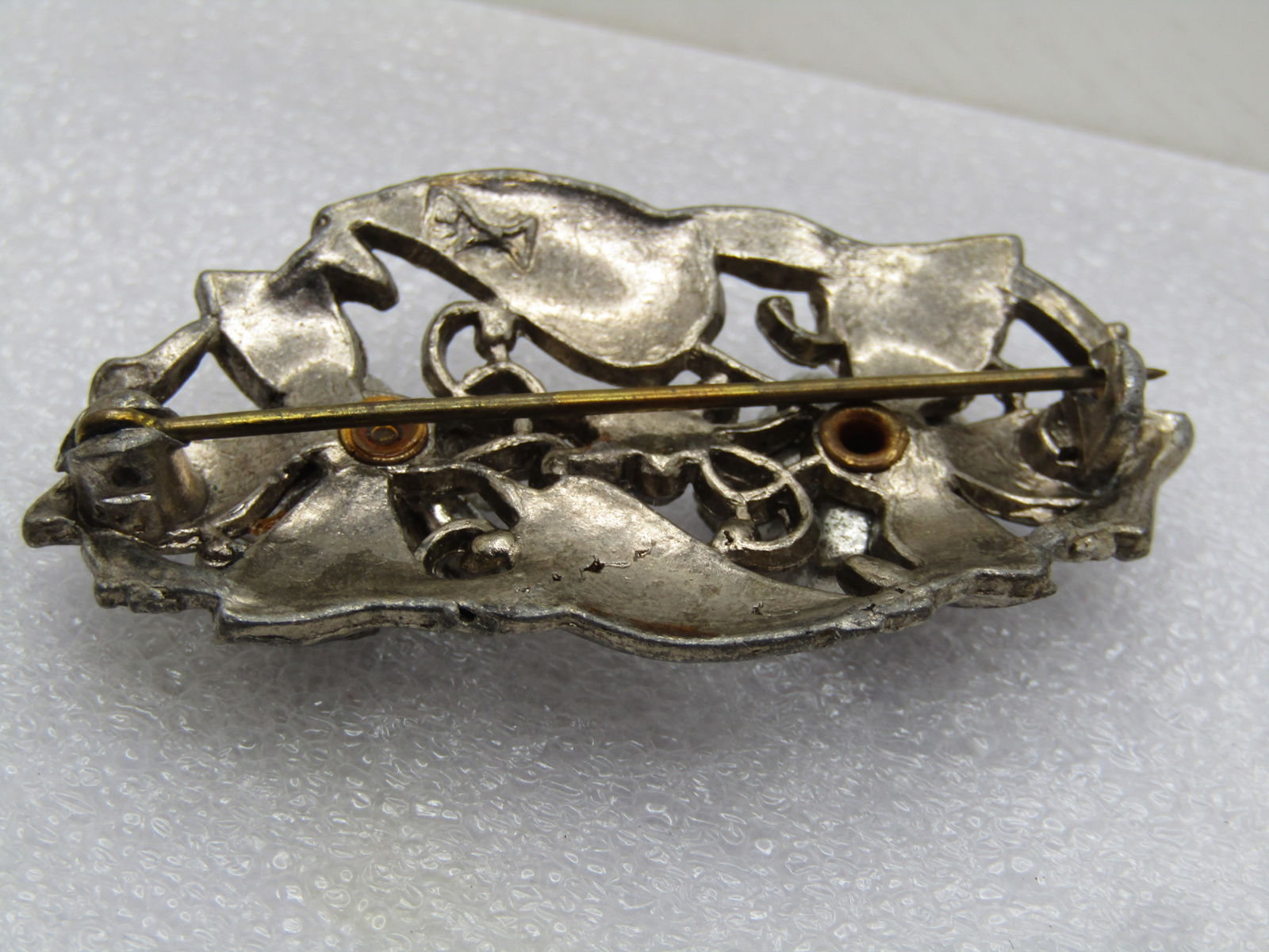 Vintage Enameled & Rhinestone Floral Brooch, C-clasp, 1930's - 5