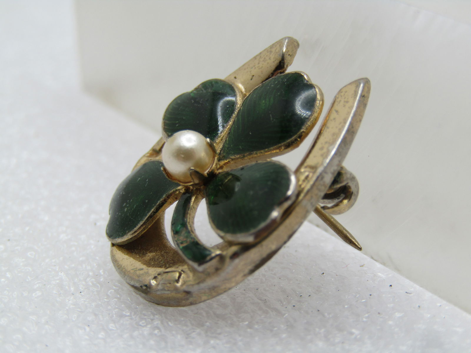 Vintage Enameled Four Leaf Clover & Horseshoe Brooch, 1950's-1960's - 2
