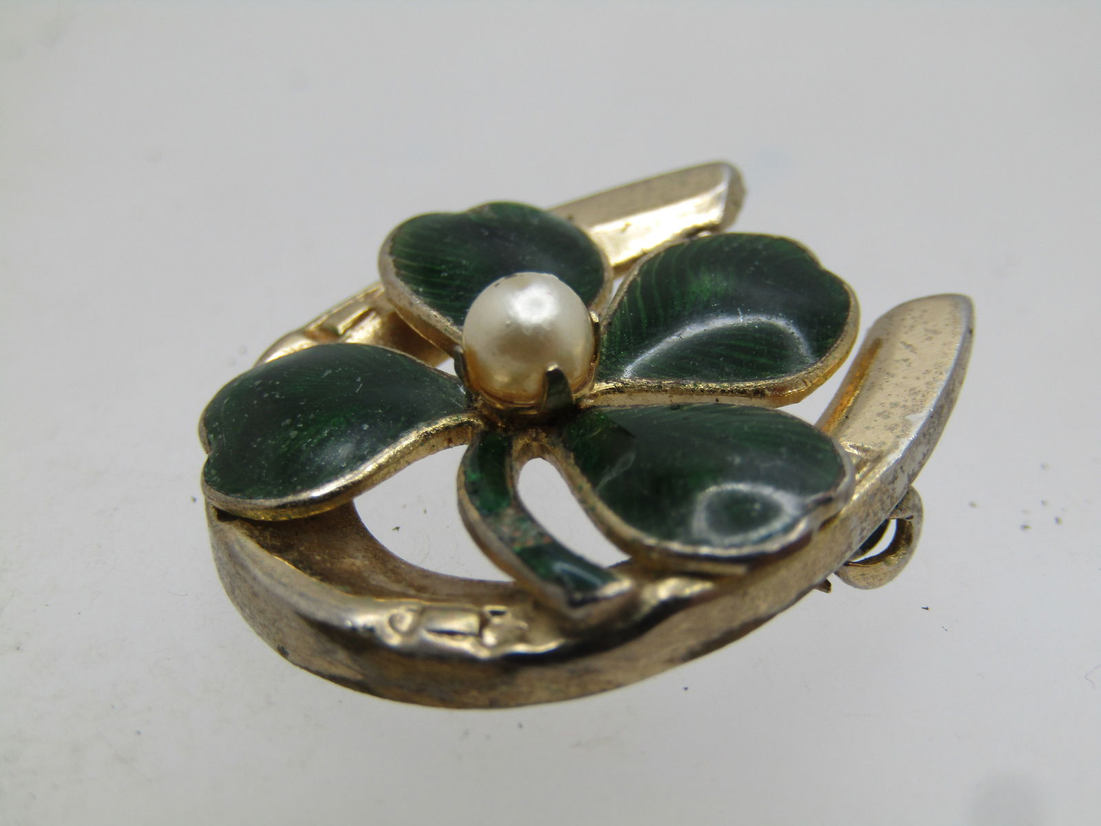 Vintage Enameled Four Leaf Clover & Horseshoe Brooch, 1950's-1960's - 5