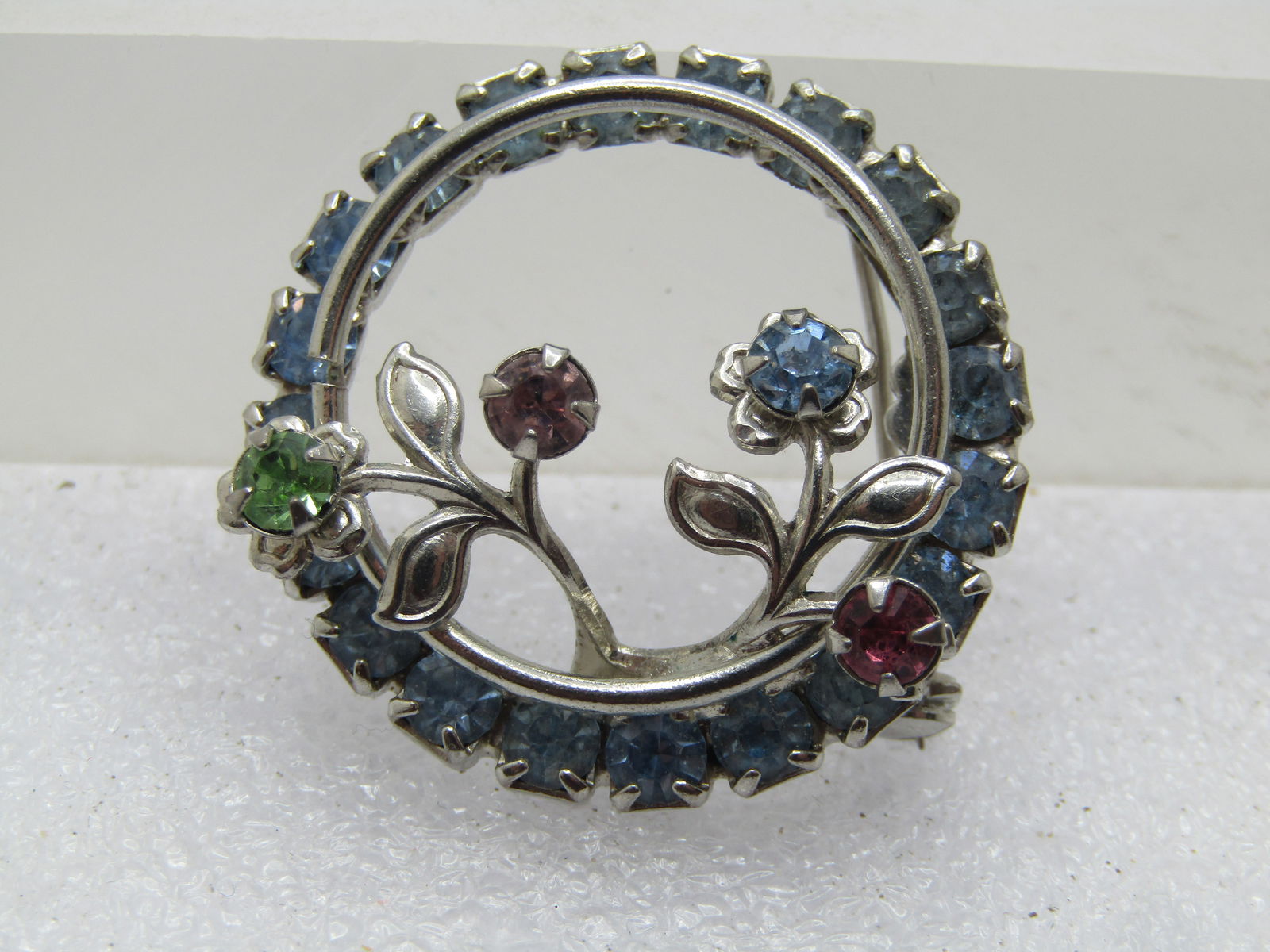 Vintage Rhinestone Floral Circle Brooch, 1960's-1970's