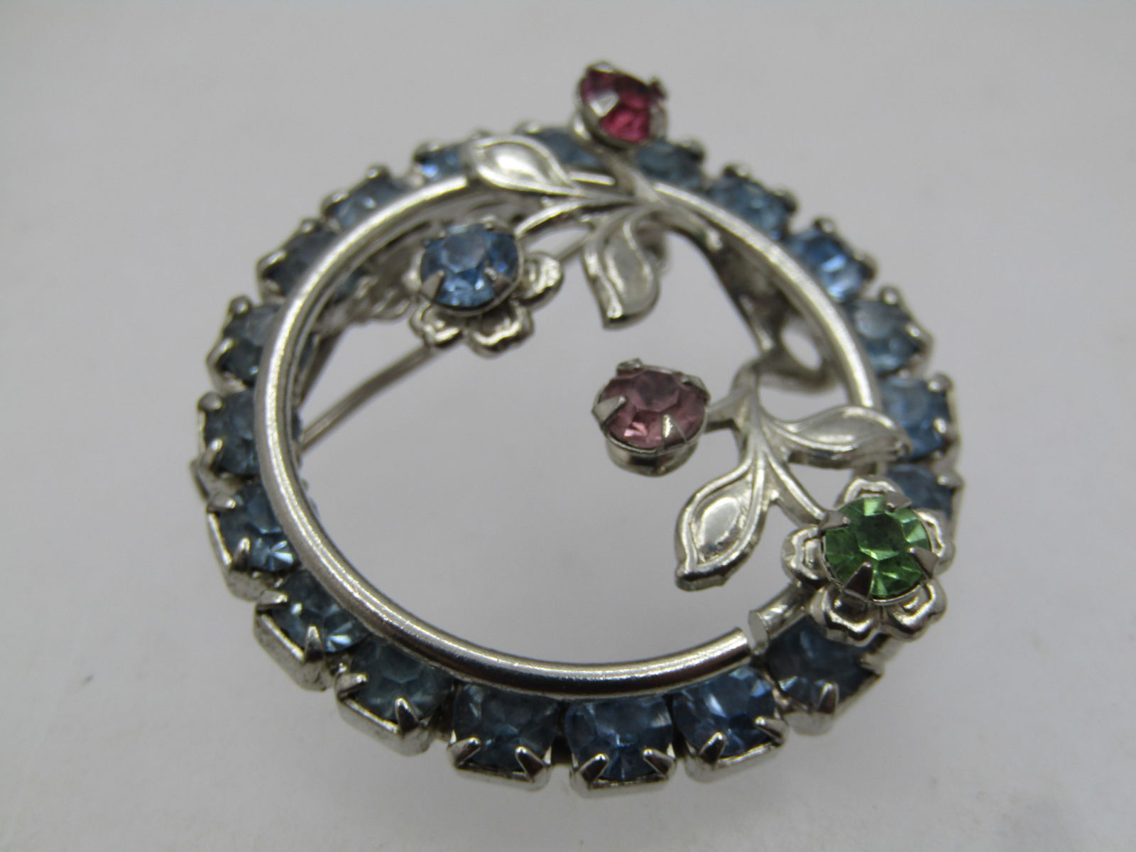 Vintage Rhinestone Floral Circle Brooch, 1960's-1970's - 3