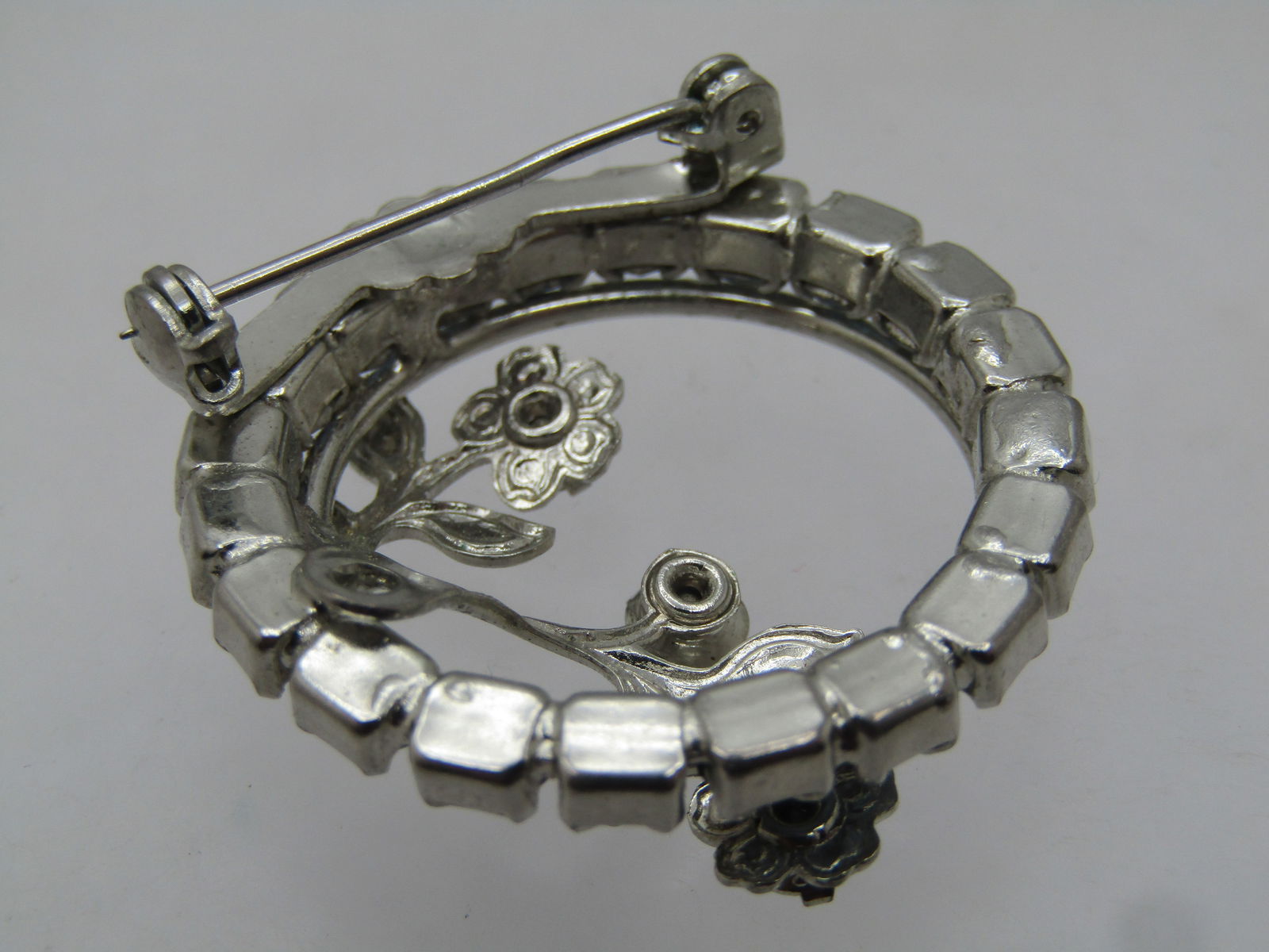 Vintage Rhinestone Floral Circle Brooch, 1960's-1970's - 4