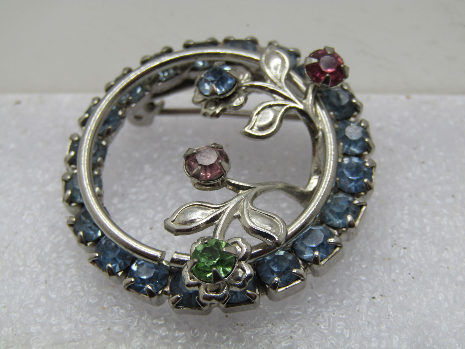 Vintage Rhinestone Floral Circle Brooch, 1960's-1970's - 5