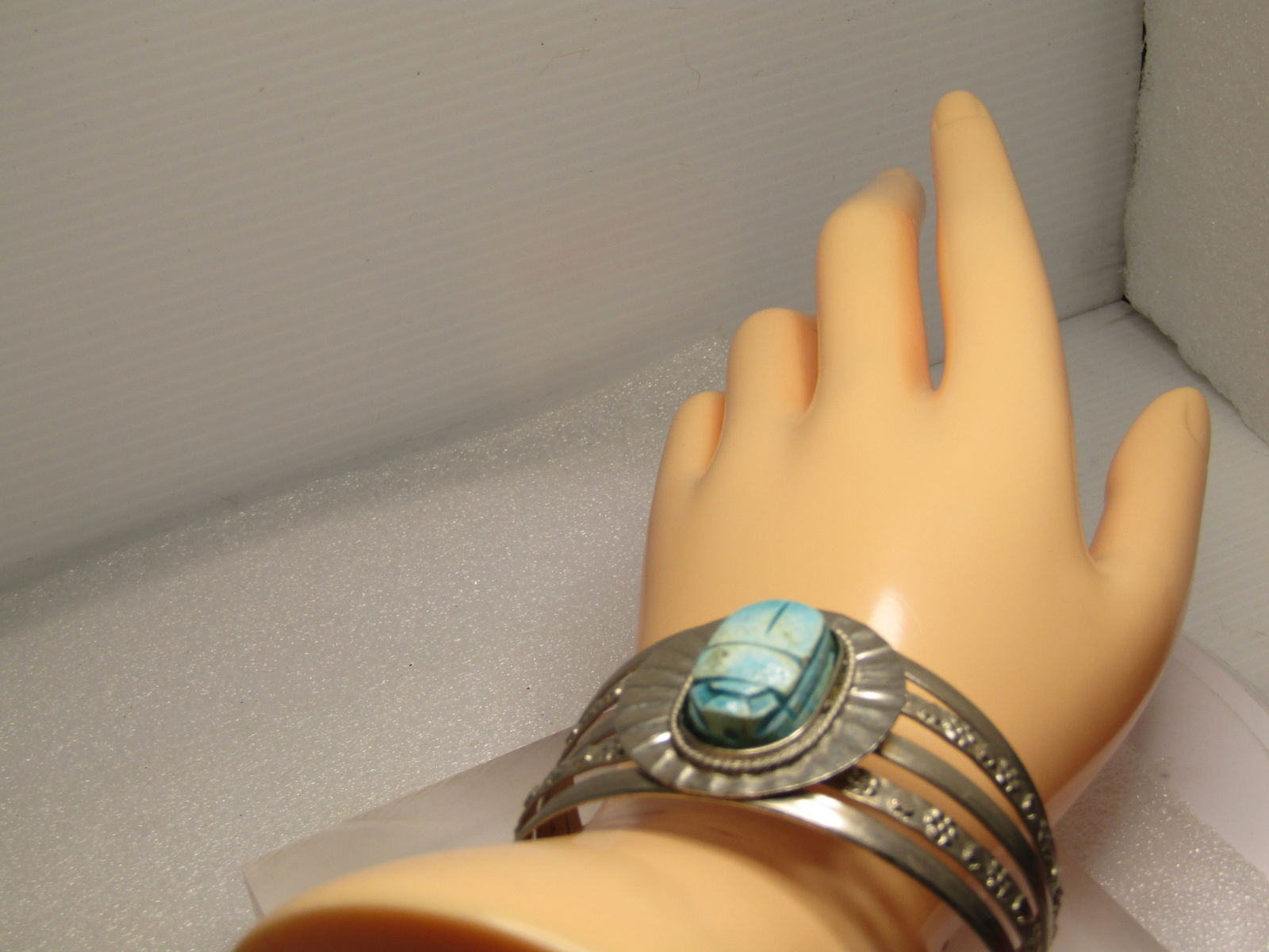 Vintage Egyptian Revival Scarab Cuff Bracelet, 7", 1960's-1970's - 6