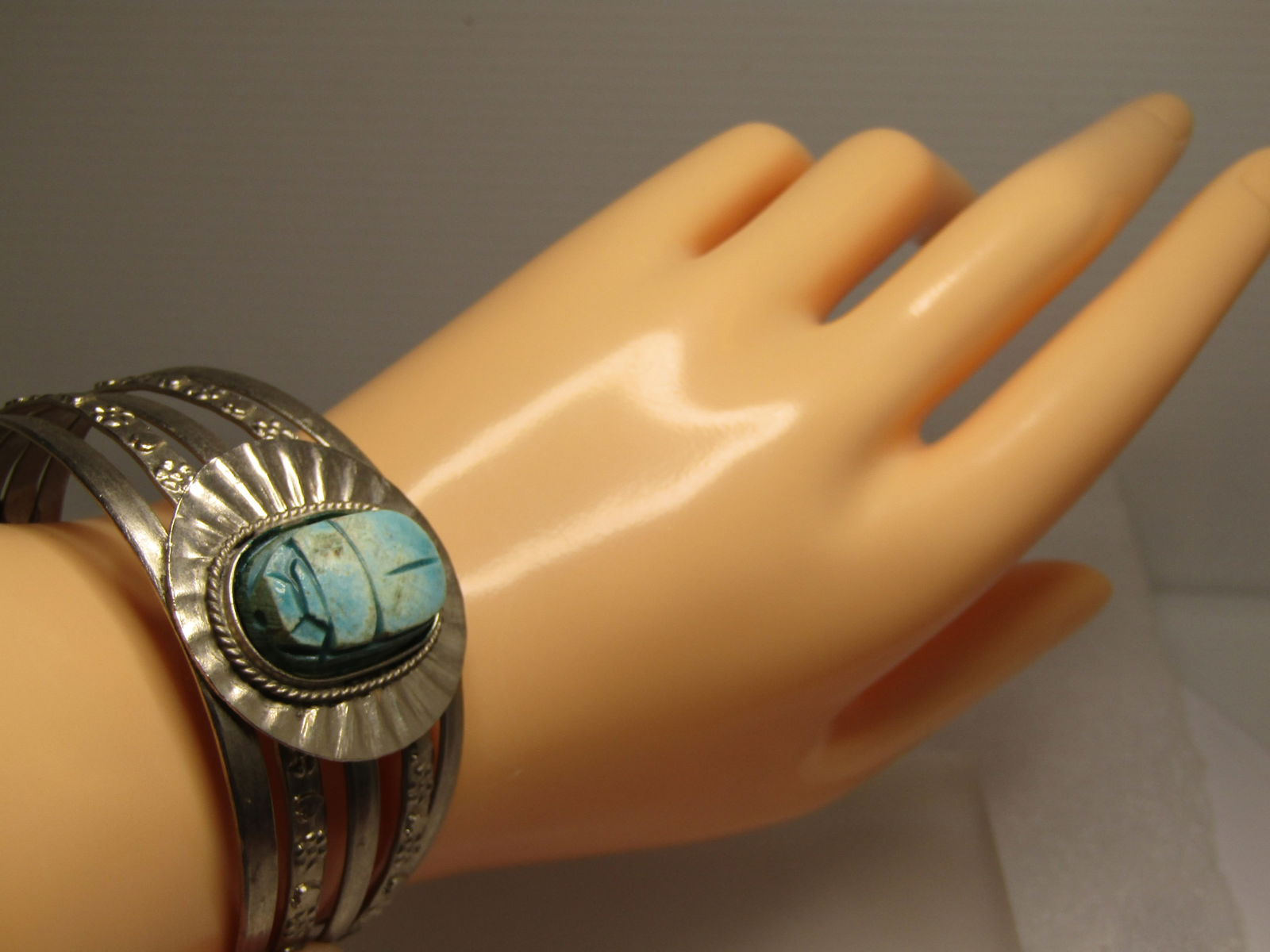 Vintage Egyptian Revival Scarab Cuff Bracelet, 7", 1960's-1970's - 7