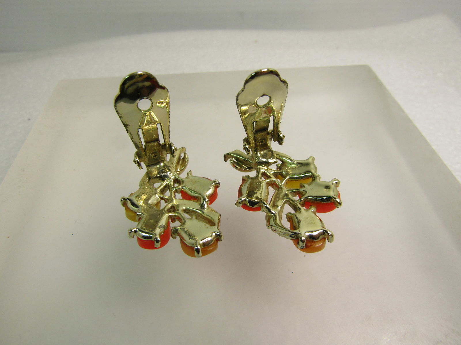 Vintage Thermoset Floral Stem Clip Earrings, Orange/Yellow/Peach, 1950's-1960's - 6