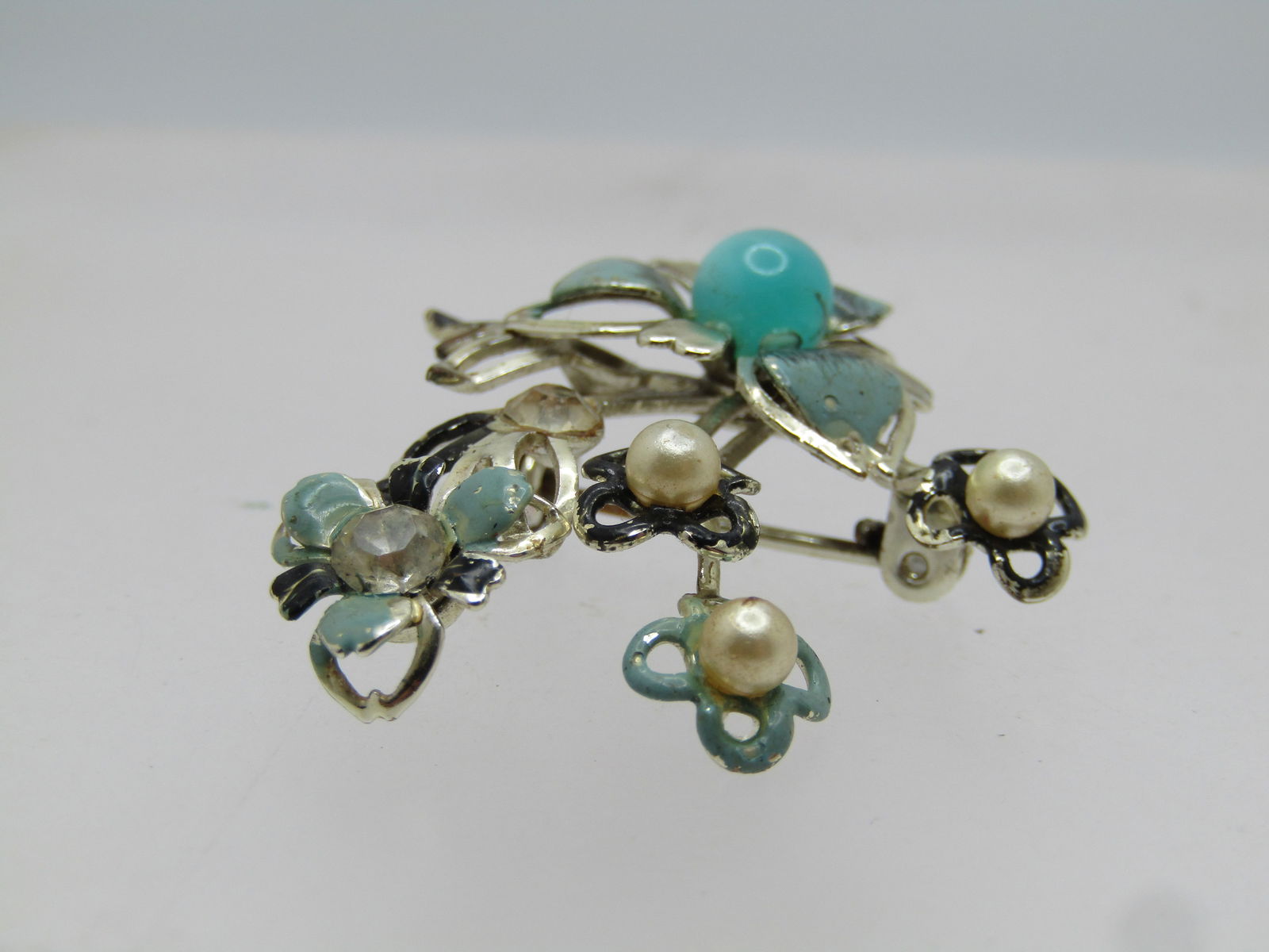 Vintage Faux Pearl, Green Moonglow Floral Brooch, 1950's-1960's - 5