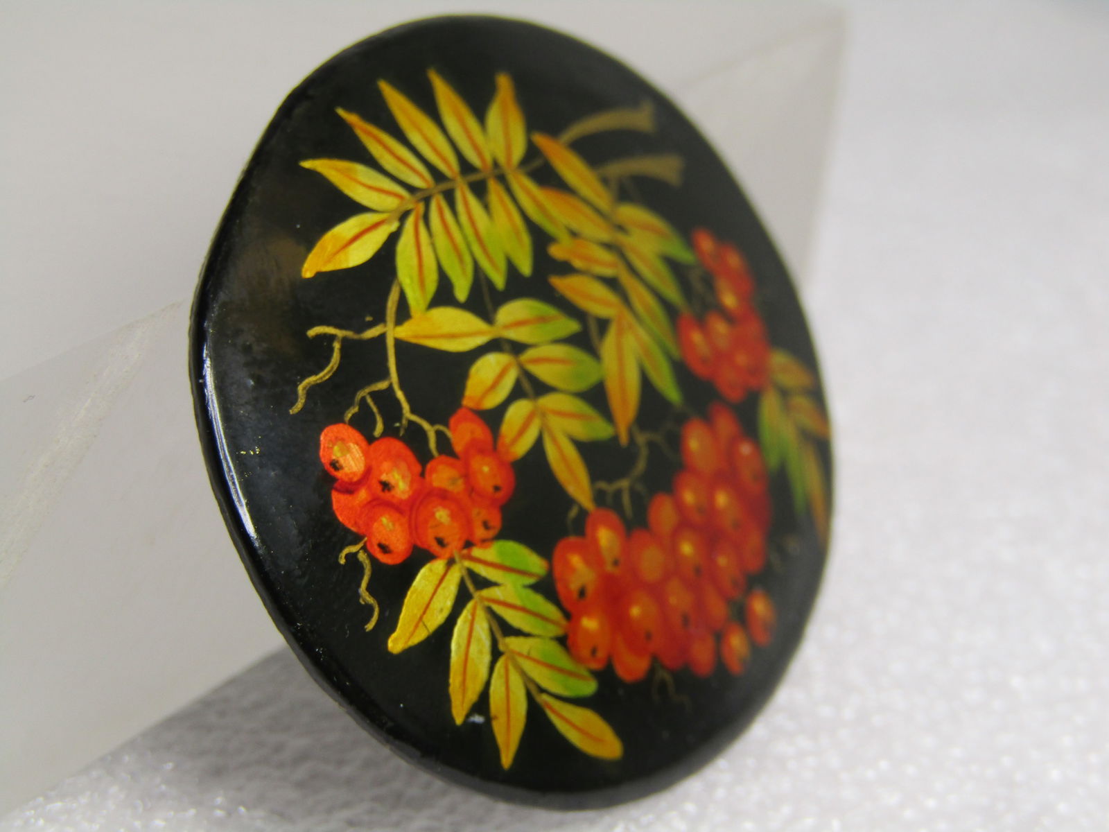 Vintage Painted Berry Brooch, Black, Lacqured, 1960's-1970's - 2