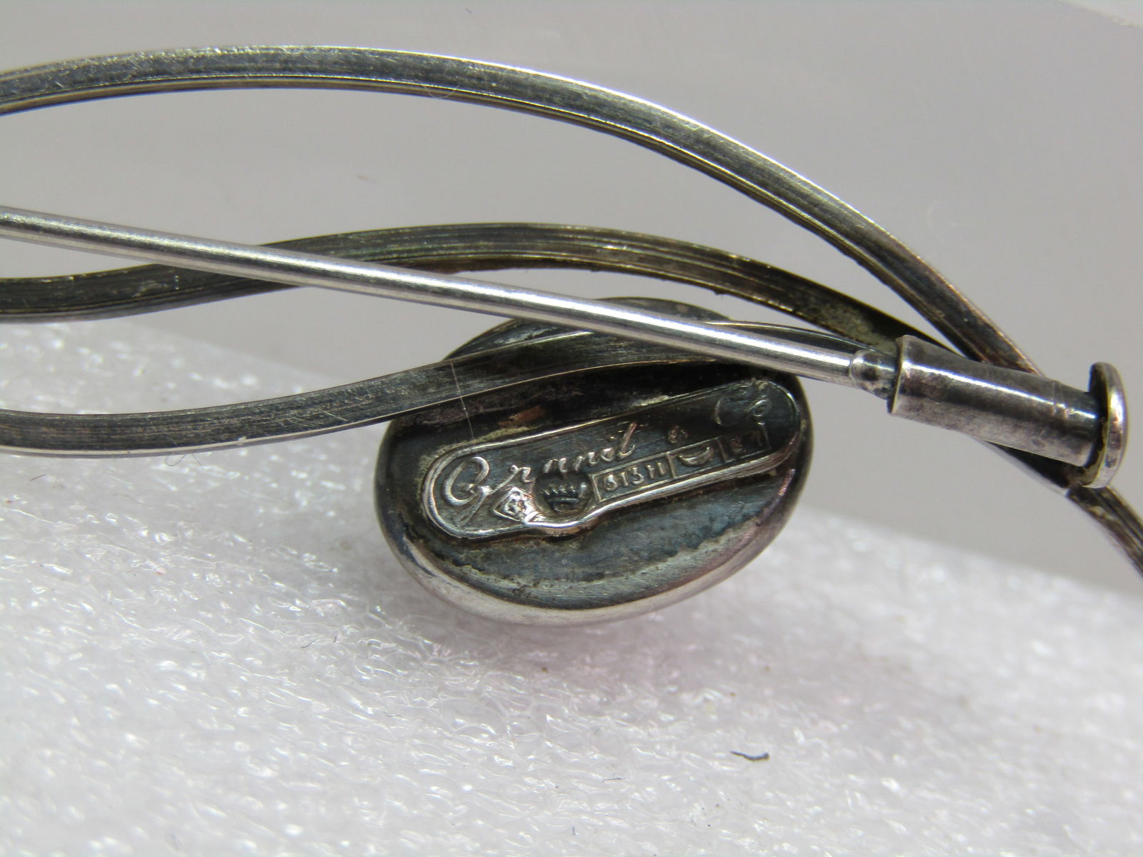 Vintage Gold Stone Leaf Brooch, Modernist, Granit & Co, Finland, 1960's, Trombone Clasp. - 5