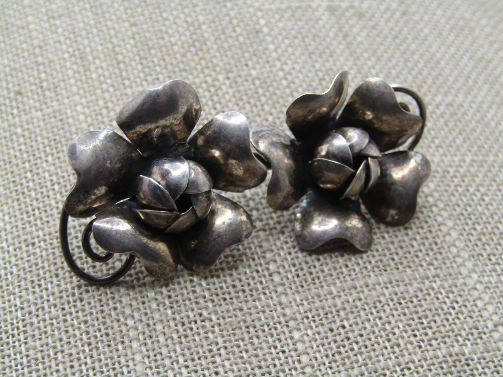 Vintage Sterling Double Flower Blossom Brooch, Mid-Century - 2