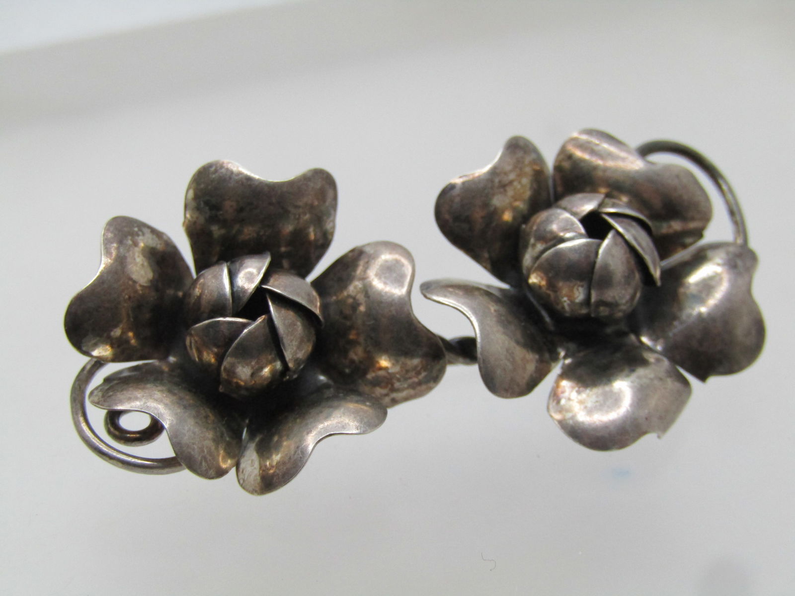 Vintage Sterling Double Flower Blossom Brooch, Mid-Century - 6