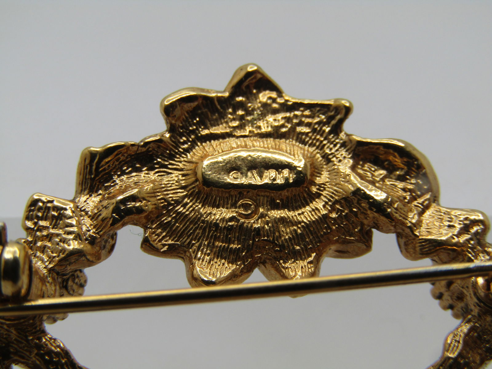 Vintage Faux Pearl Rhinestone Floral Circle Brooch with Bow, Avon, 1970's-1980's - 5