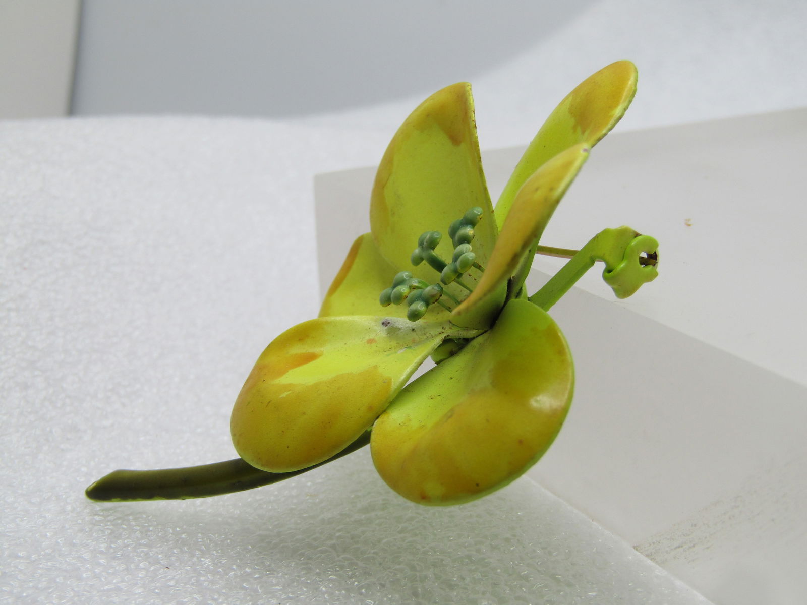 Vintage Yellow Enameled Floral Stem Brooch, 1960's - 2