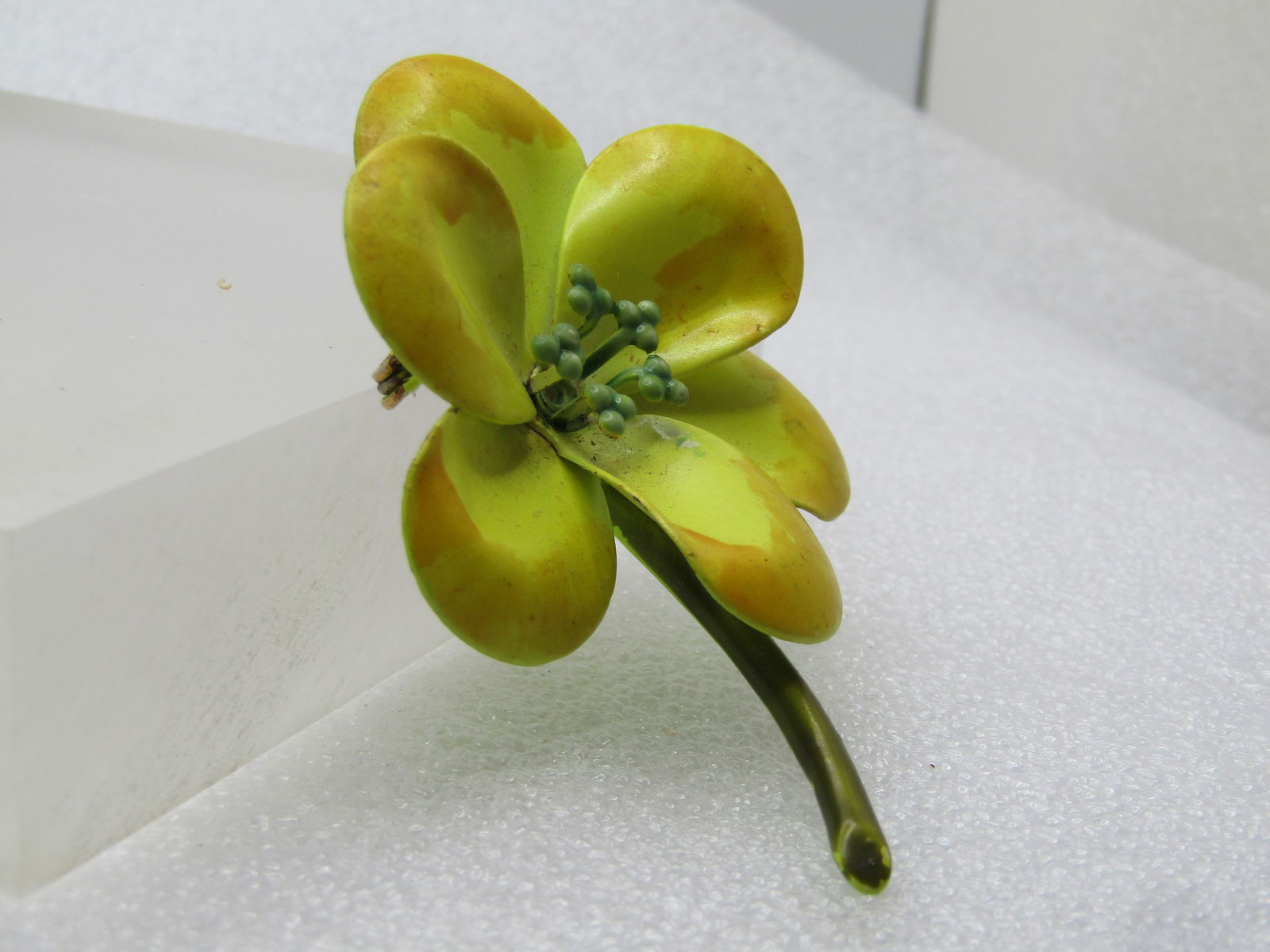 Vintage Yellow Enameled Floral Stem Brooch, 1960's - 3