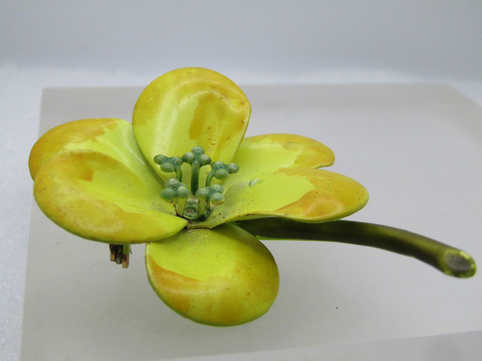 Vintage Yellow Enameled Floral Stem Brooch, 1960's - 5
