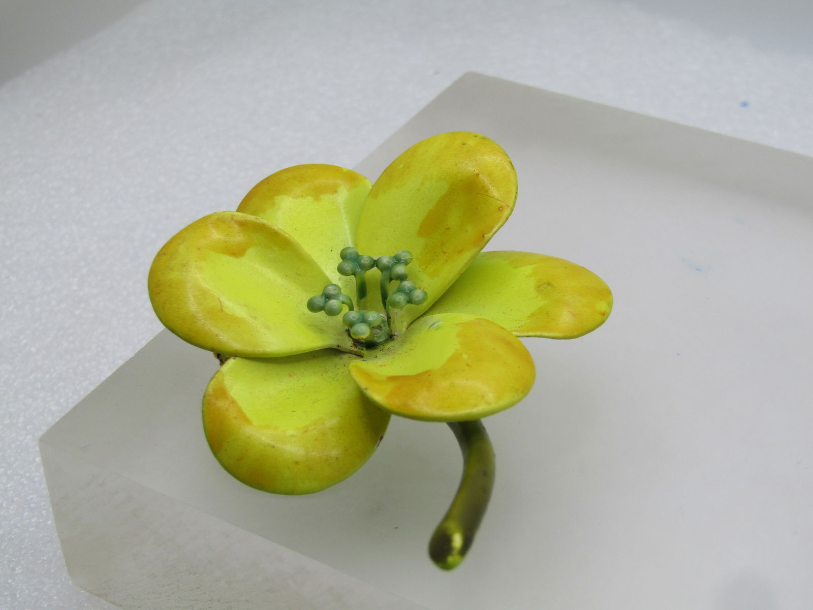 Vintage Yellow Enameled Floral Stem Brooch, 1960's - 6