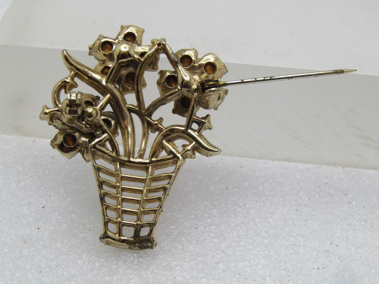 Vintage Rhinestone Floral Basket Brooch, 1950's-1960's - 4