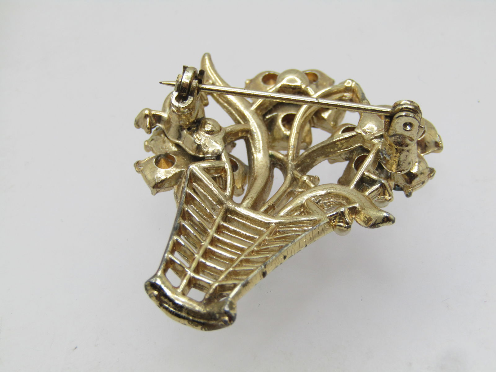 Vintage Rhinestone Floral Basket Brooch, 1950's-1960's - 5