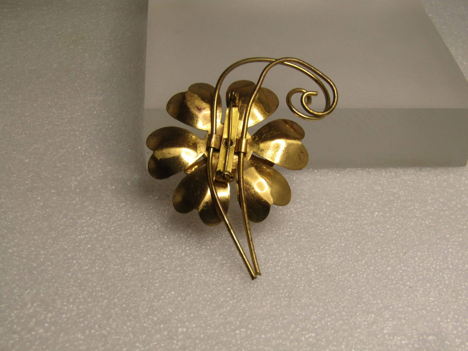 Vintage Rhinestone Floral Brooch, 10kt Plated or Filled, 1940's-1950's. - 3