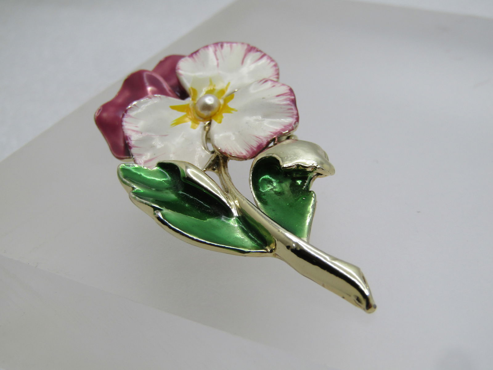 Vintage Enameled Painted Pansy Brooch, 1950's-1960's, Signed Gerry's. - 6