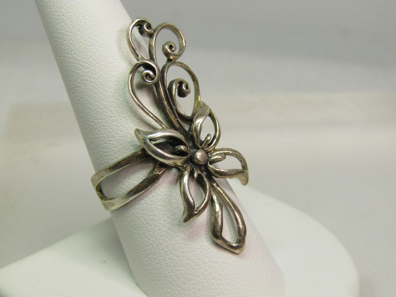 Vintage Sterling Long Floral Ring, Sz. 9.25. 1980's-1990's, Signed - 3