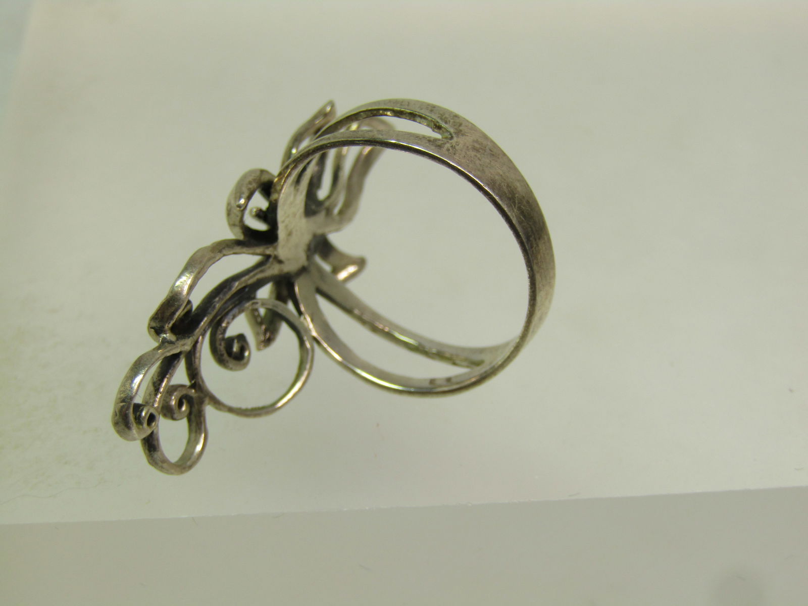 Vintage Sterling Long Floral Ring, Sz. 9.25. 1980's-1990's, Signed - 5