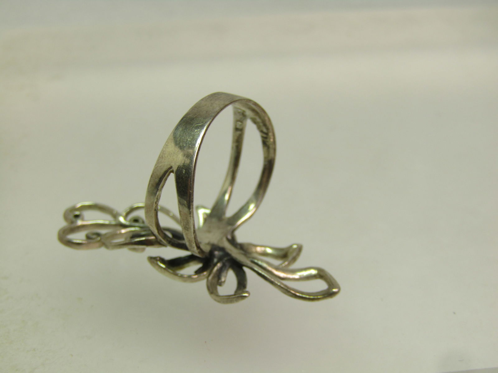 Vintage Sterling Long Floral Ring, Sz. 9.25. 1980's-1990's, Signed - 6
