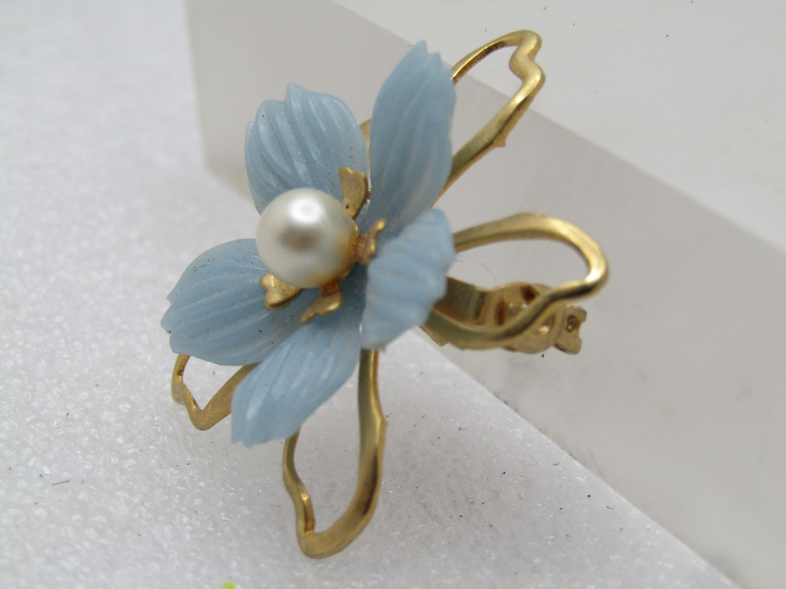 Vintage Blue Floral Brooch, Blessed Mother Charm Dangle, 1960's - 2