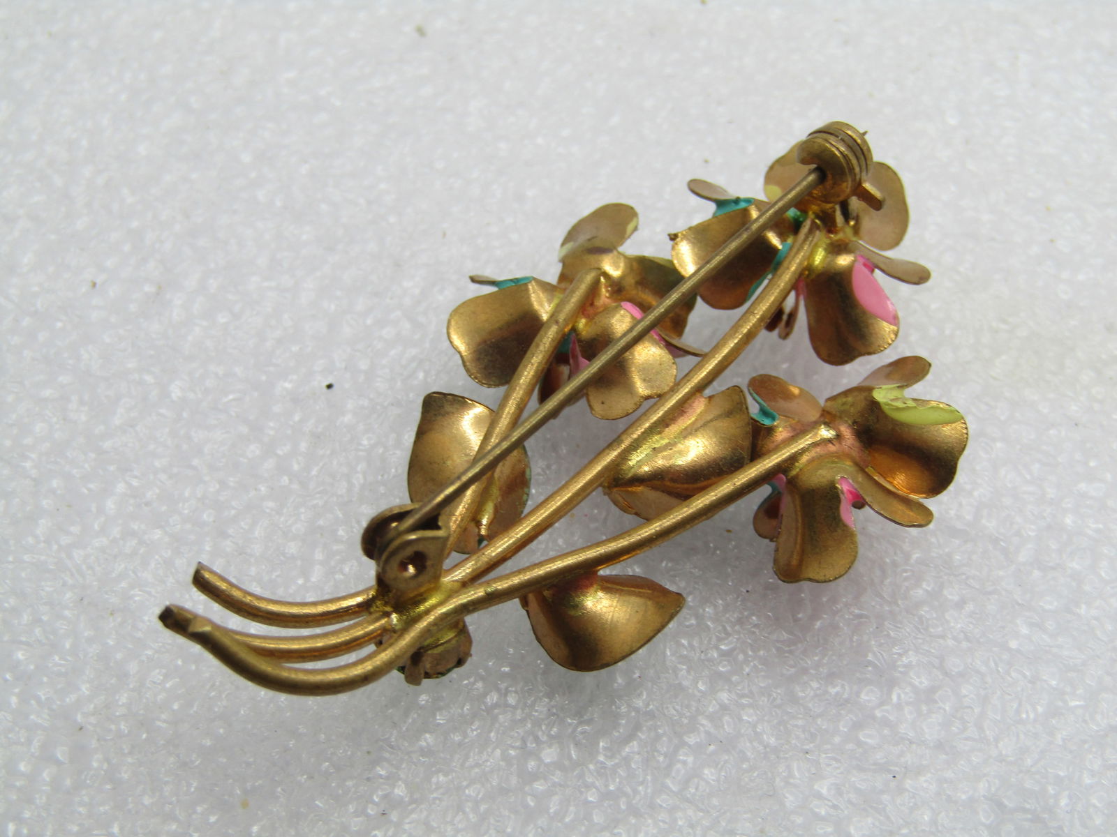 Vintage Enameled Floral Stem Brooch, Rhinestones, 1940's-1950's - 4