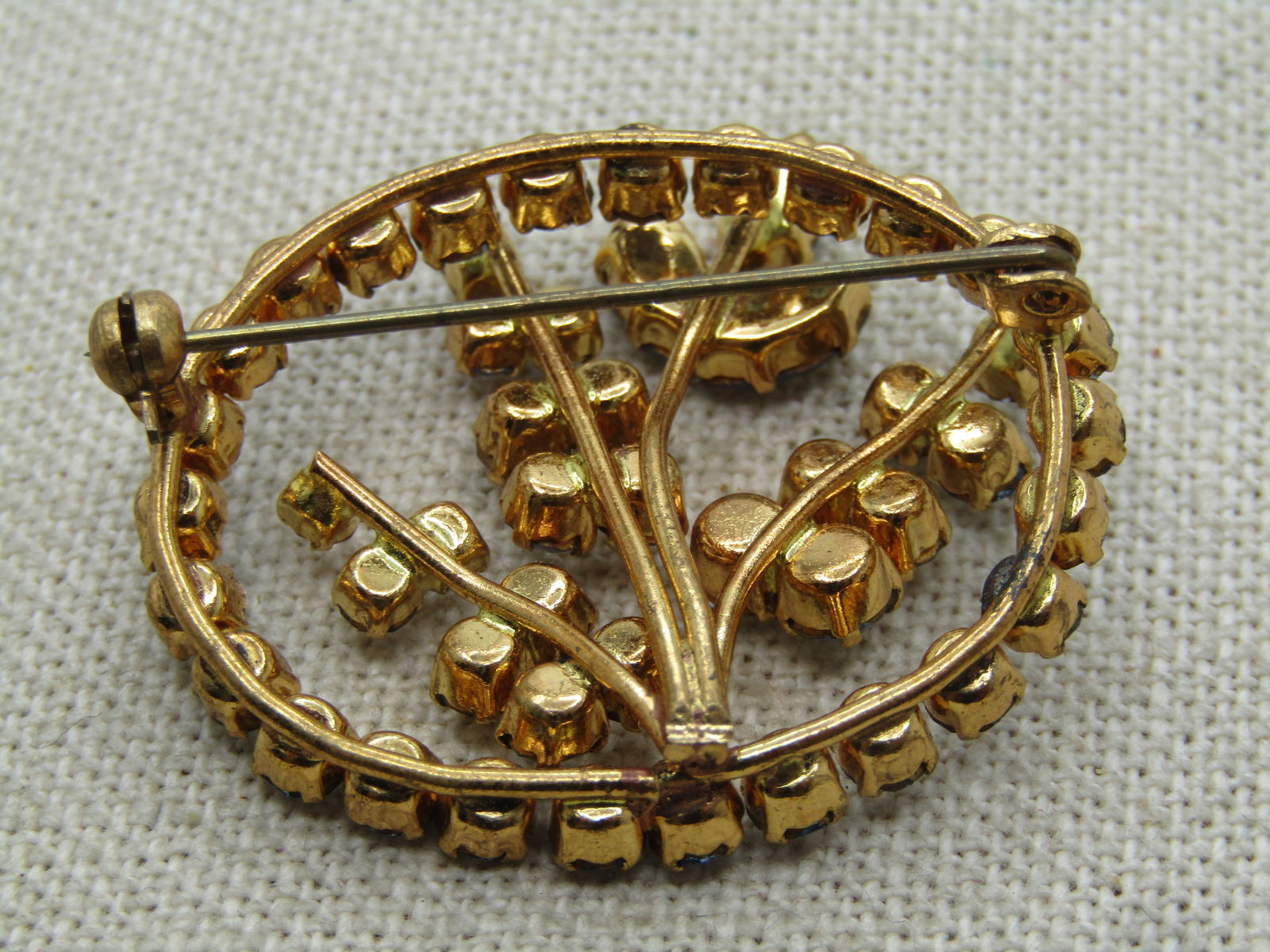 Vintage Blue Rhinestone Floral Brooch, 1960's - 5