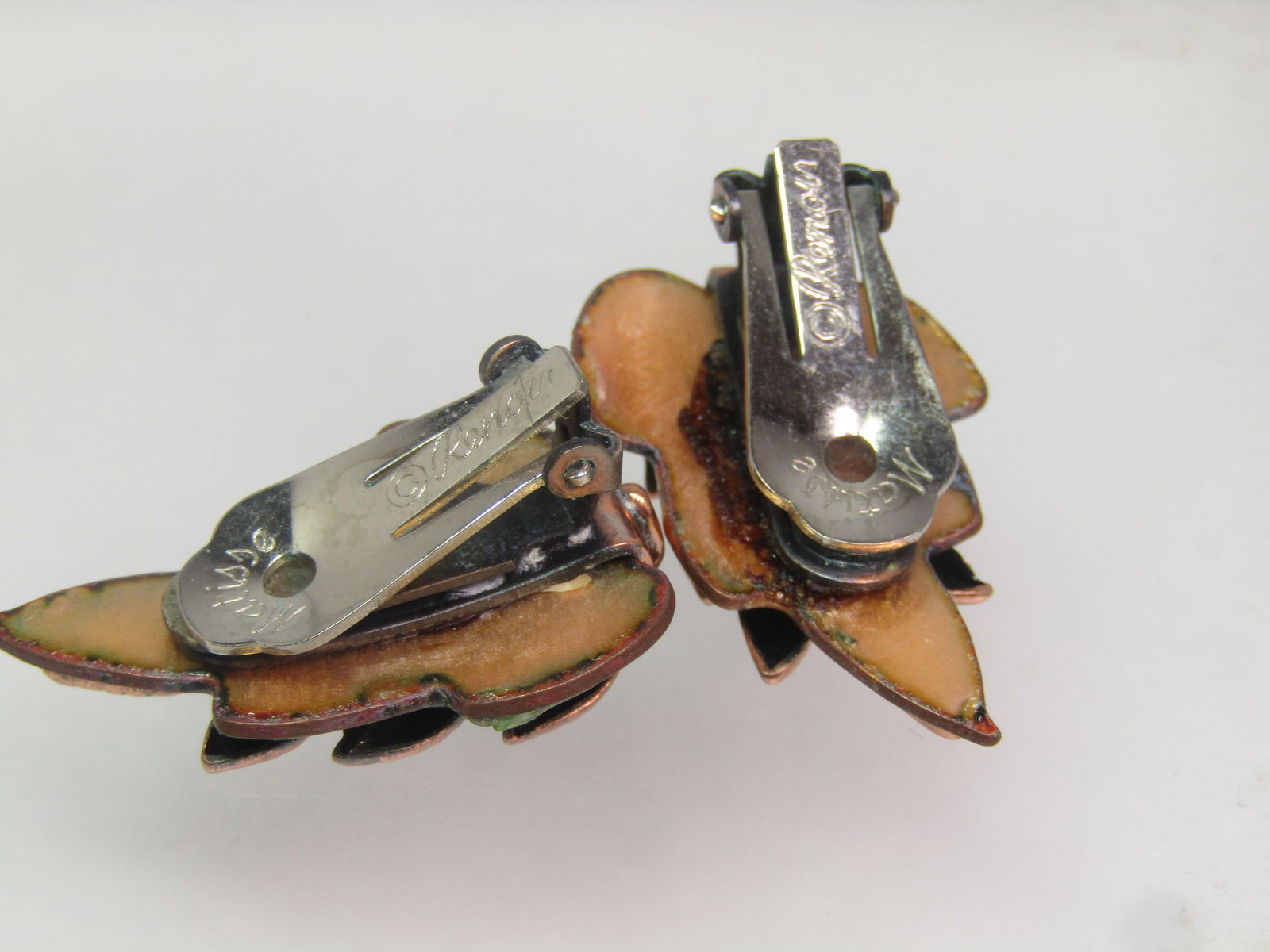 Vintage Copper Enameled Leaf Earrings. Clip, Signed Renoir, 1950's-1960's - 4