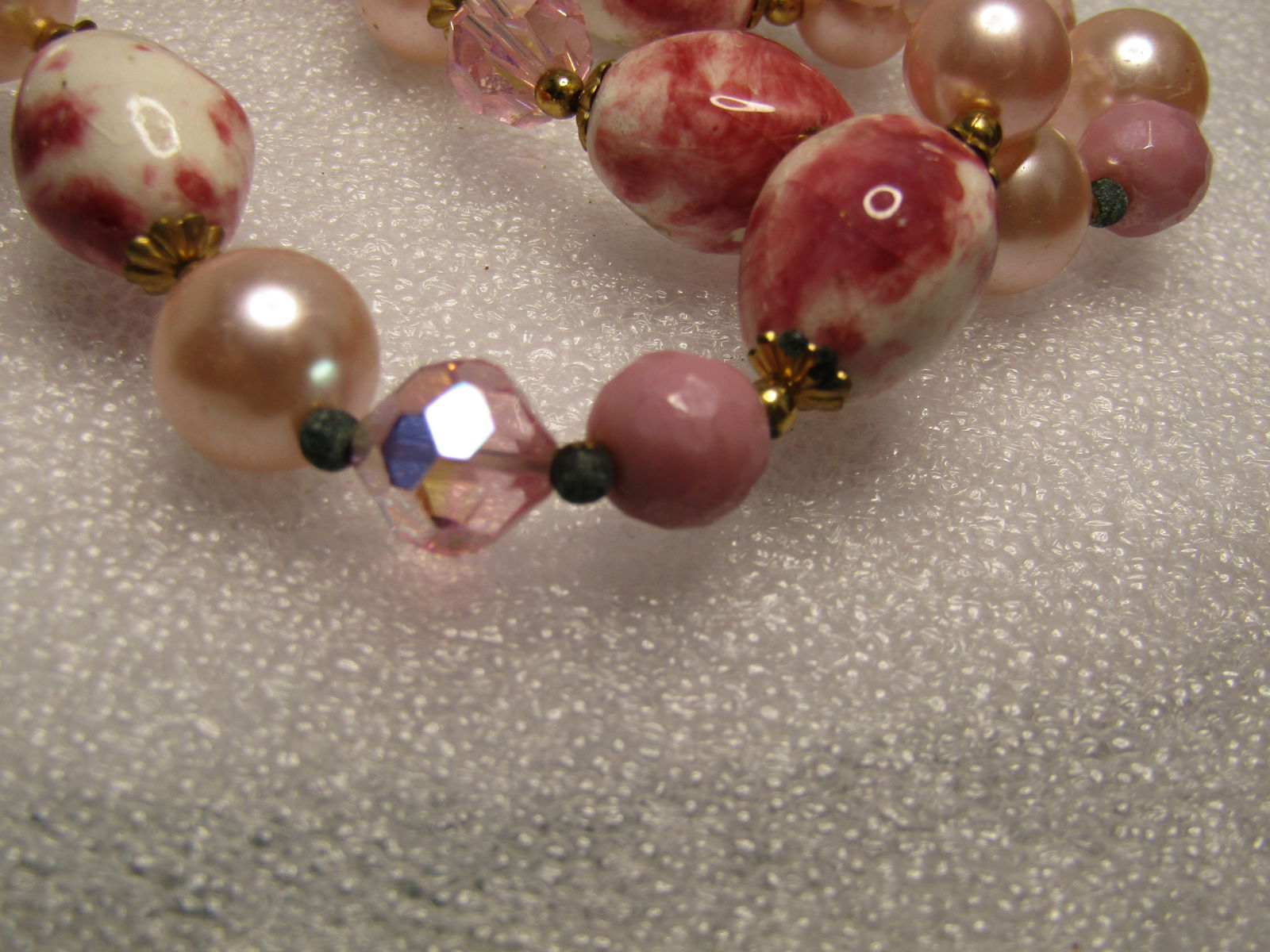 Vintage Double Strand Pink Glass, Faux Pearl Beaded Necklace, 20", 1960's - 4