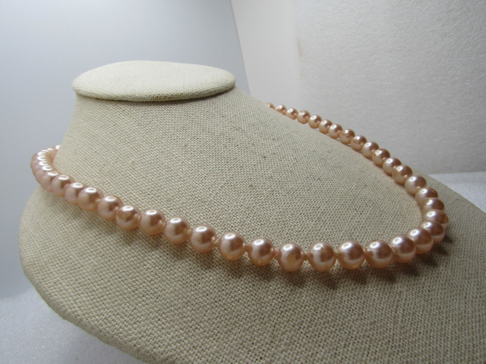 Vintage Blush Faux Pearl Necklace, 8mm 24", 1940's-1950's - 3