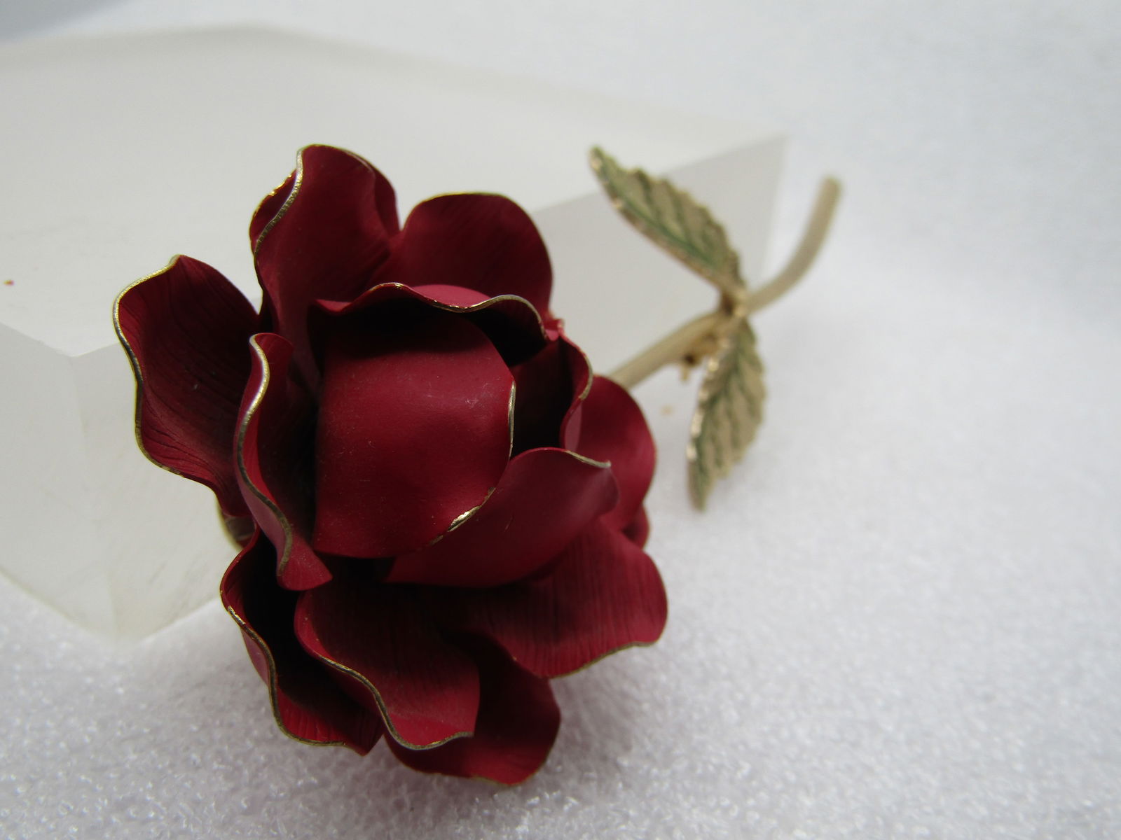 Vintage Red Enameled Long Rose Brooch, 1960's, 4.5" - 3