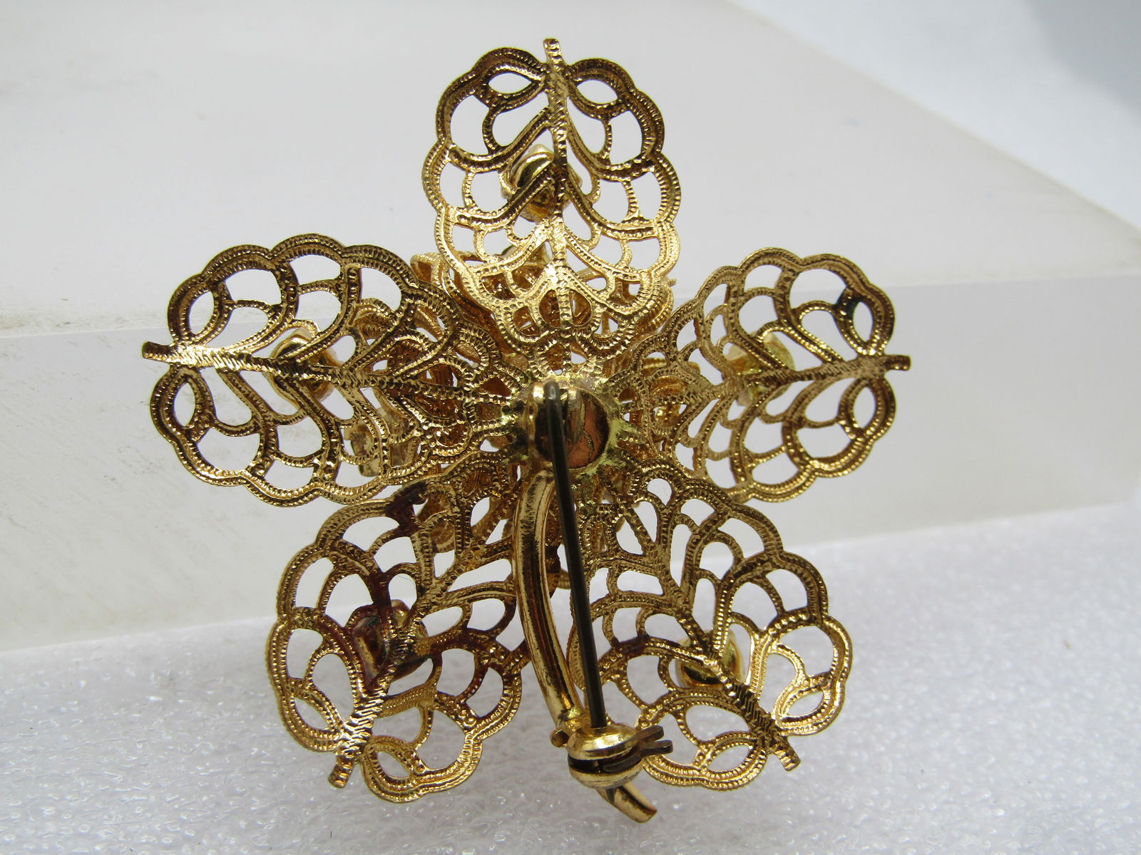 Vintage AB Rhinestone Floral Brooch, Filigree, 1960's-1970's - 4