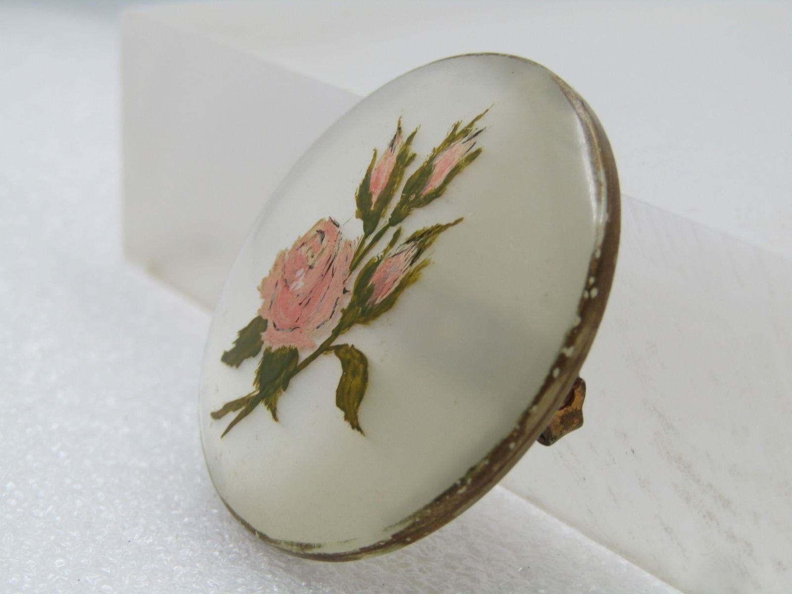 Vintage Faux MOP Rose Painted Brooch, 1940's-1950's - 2