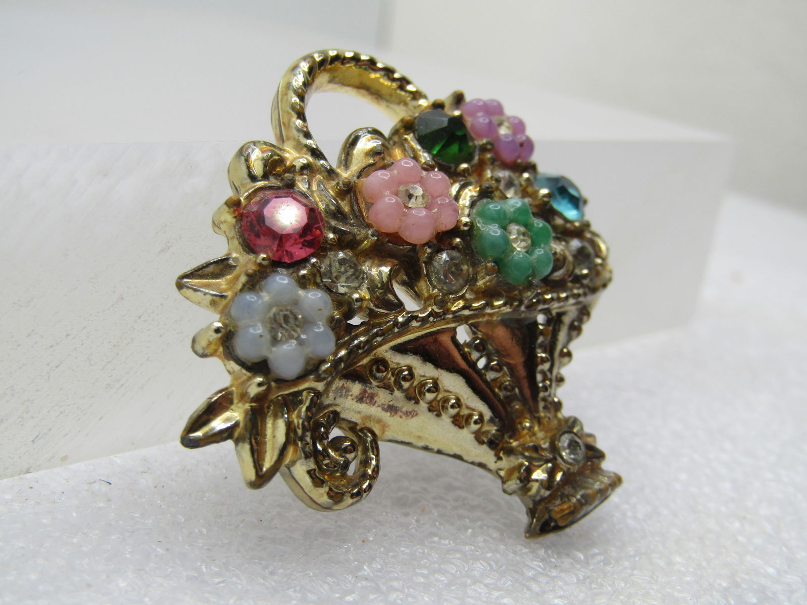 Vintage Rhinestone Floral Basket Brooch, 1950's-1960's - 3