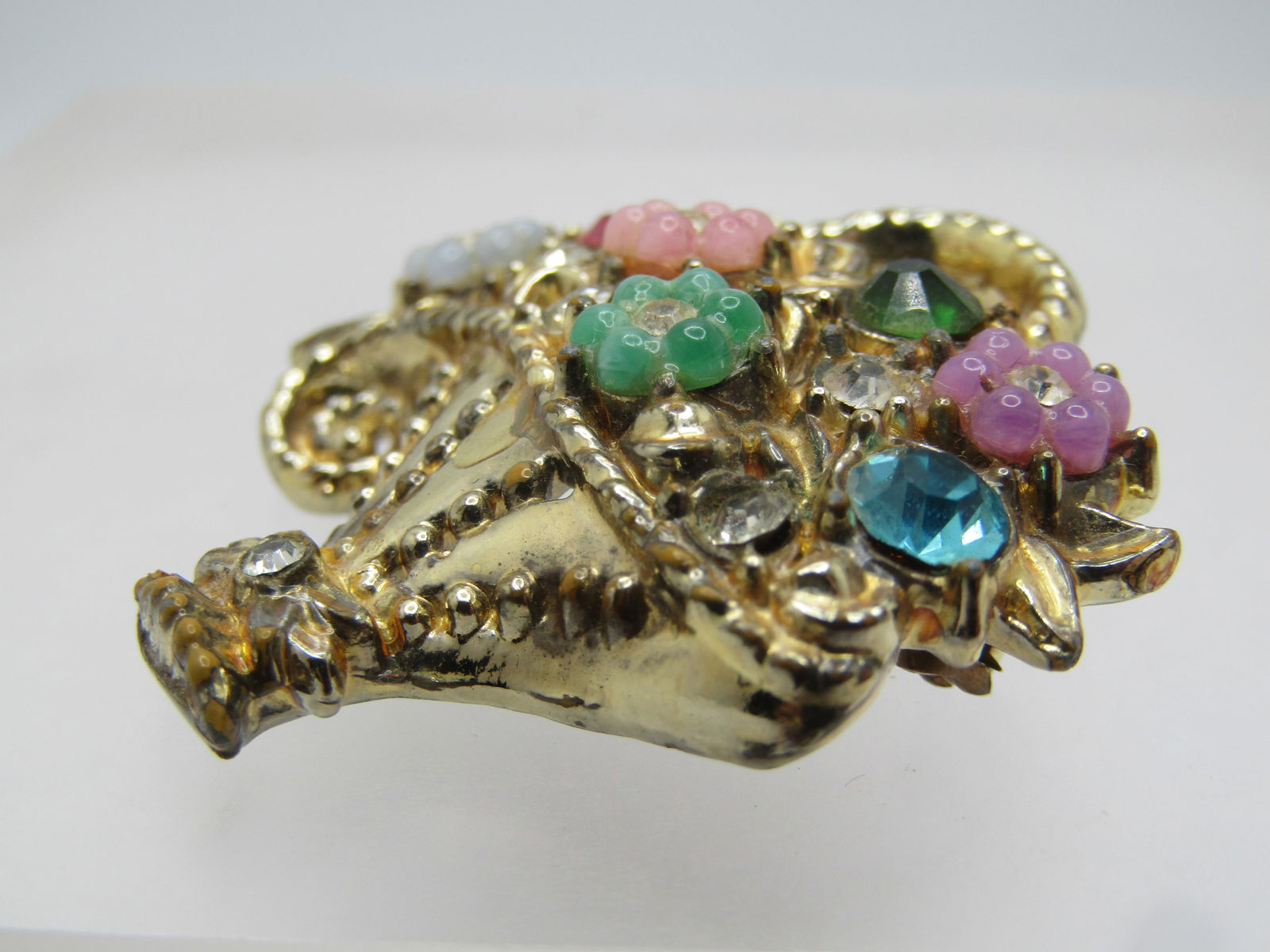 Vintage Rhinestone Floral Basket Brooch, 1950's-1960's - 5