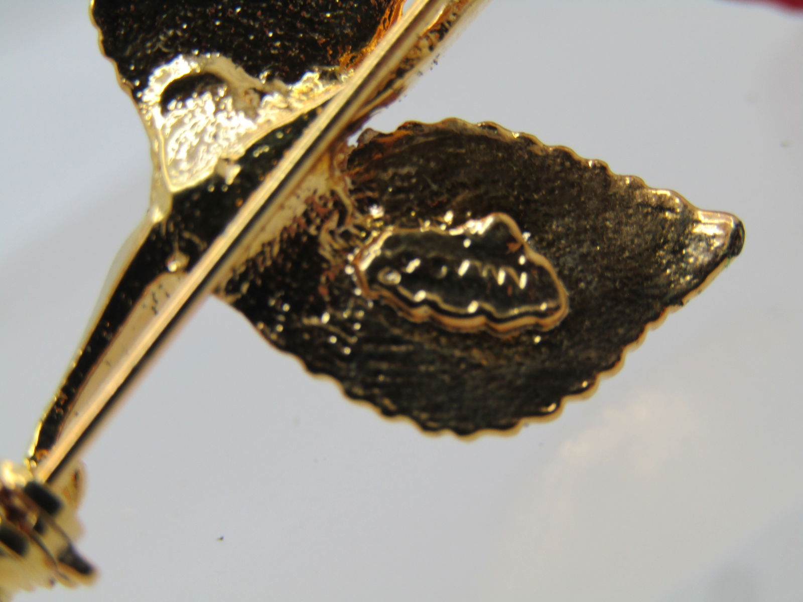 Vintage Red Long Stem Rose Brooch, 1960's-1970's, Signed - 5