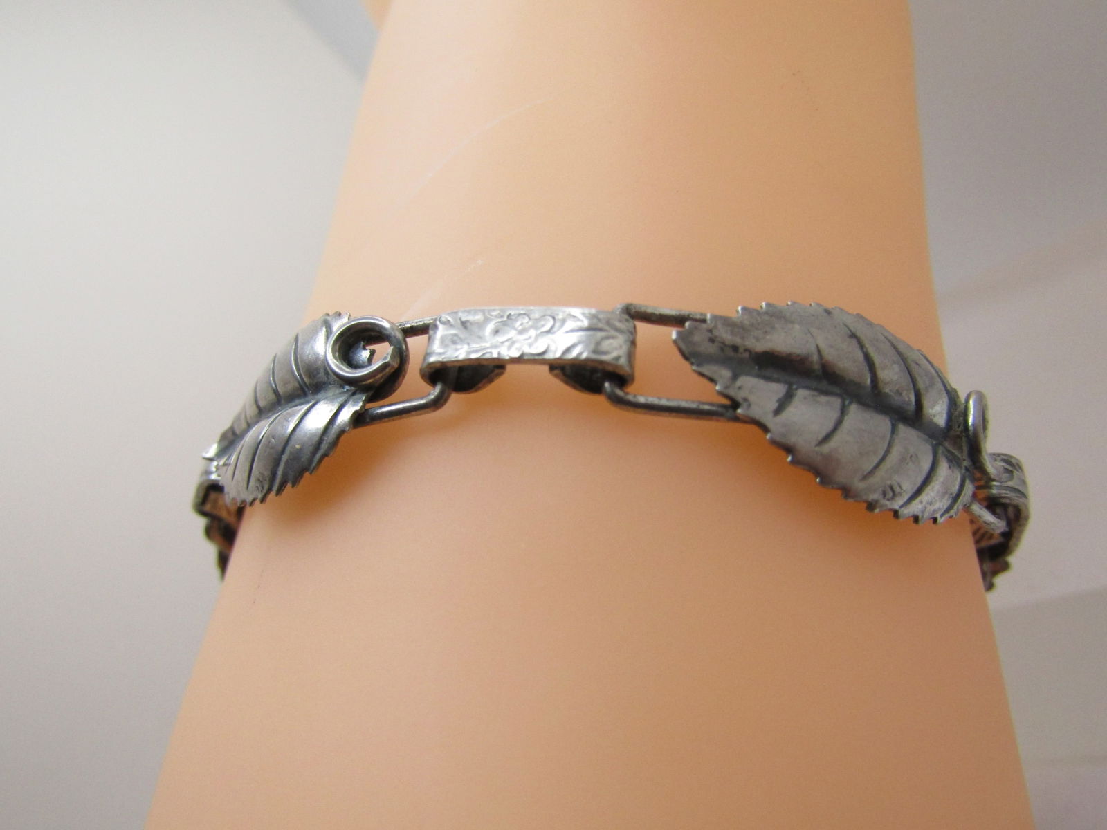 Vintage Sterling Leaf Link Bracelet, 7.5" Signed Michel, 1960's-1970's - 3