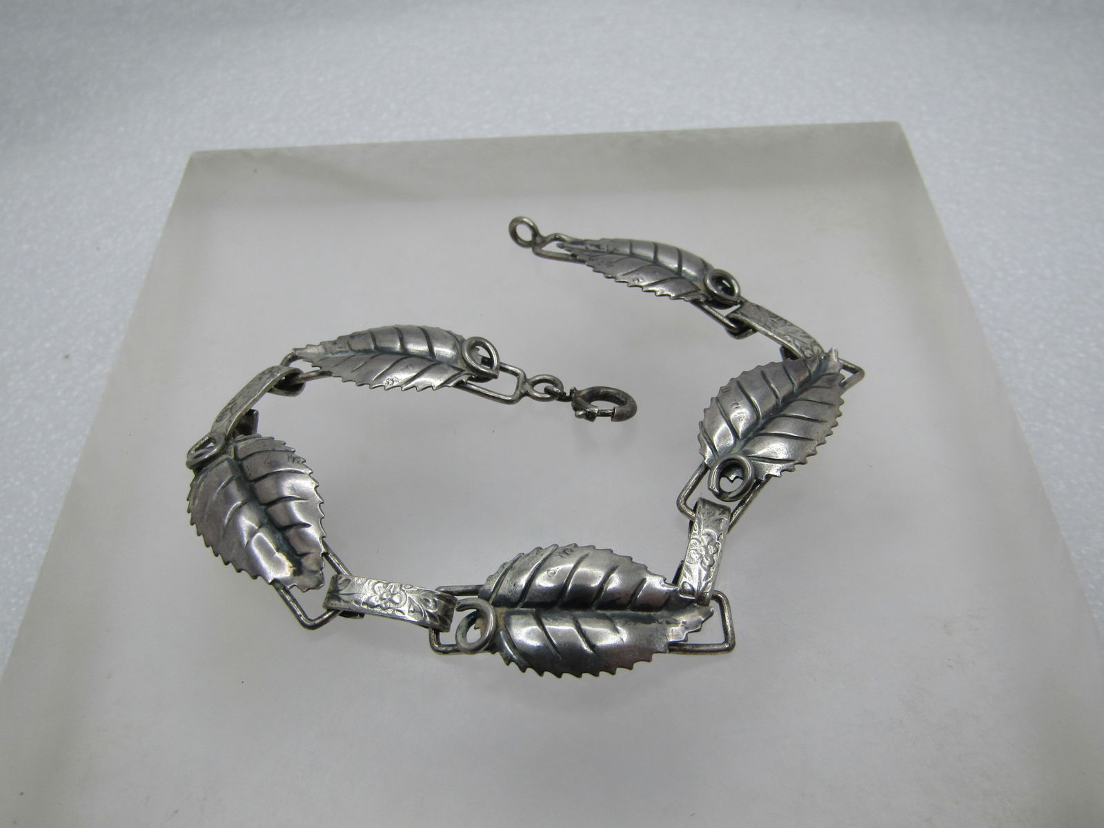 Vintage Sterling Leaf Link Bracelet, 7.5" Signed Michel, 1960's-1970's - 4