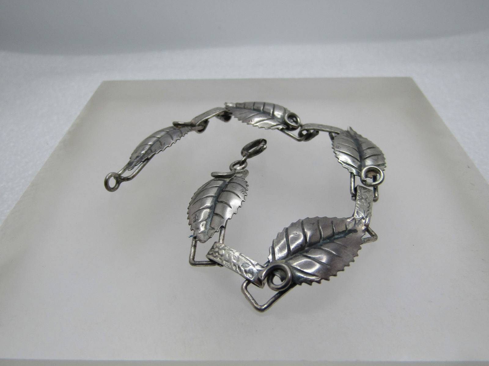 Vintage Sterling Leaf Link Bracelet, 7.5" Signed Michel, 1960's-1970's - 6