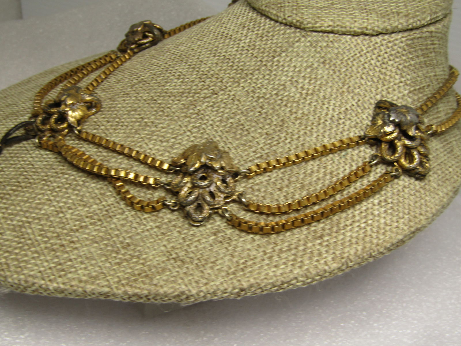 Vintage Triple Strand Cherub Pendant & Grape Cluster Necklace, Retro Perid, 1930's-1940's, 16" - 4