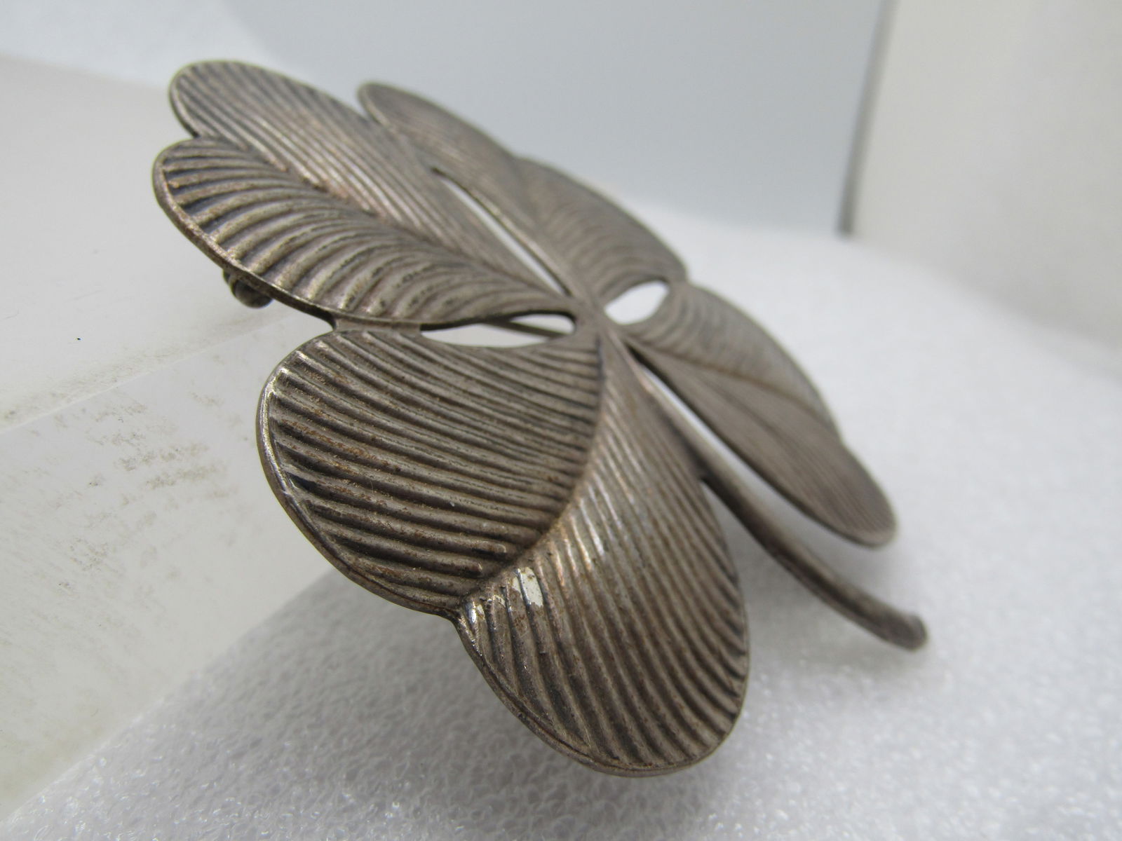 Vintage Four Leaf Clover Brooch, Shamrock, 2.75", 1940's - 3