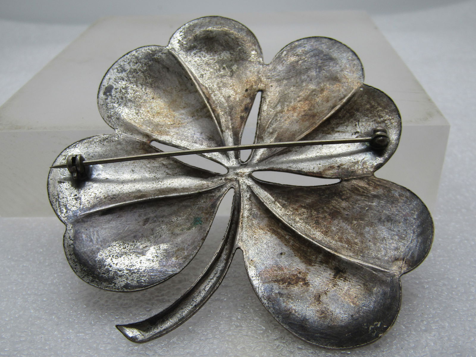 Vintage Four Leaf Clover Brooch, Shamrock, 2.75", 1940's - 4