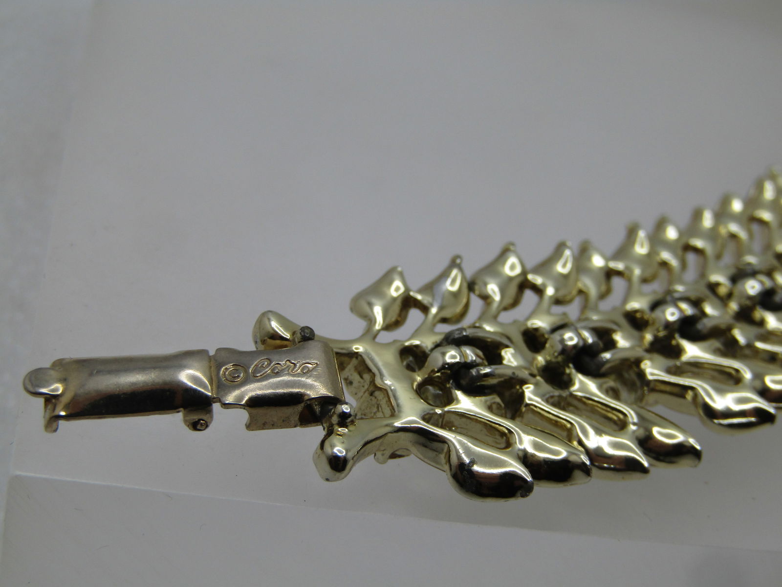 Vintage Coro White Rhinestone & Leaf Bracelet, 7.25", 1950's-1960's - 6