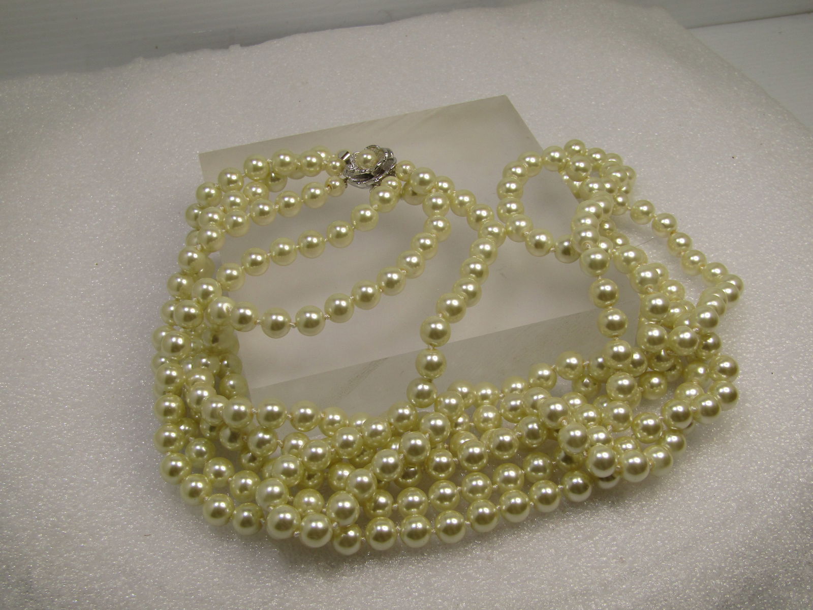 JBK Camrose & Kross Pearl Necklace, Triple Strand, Blossom with Pearl Box Clasp, 28", 30", and 32" - 2