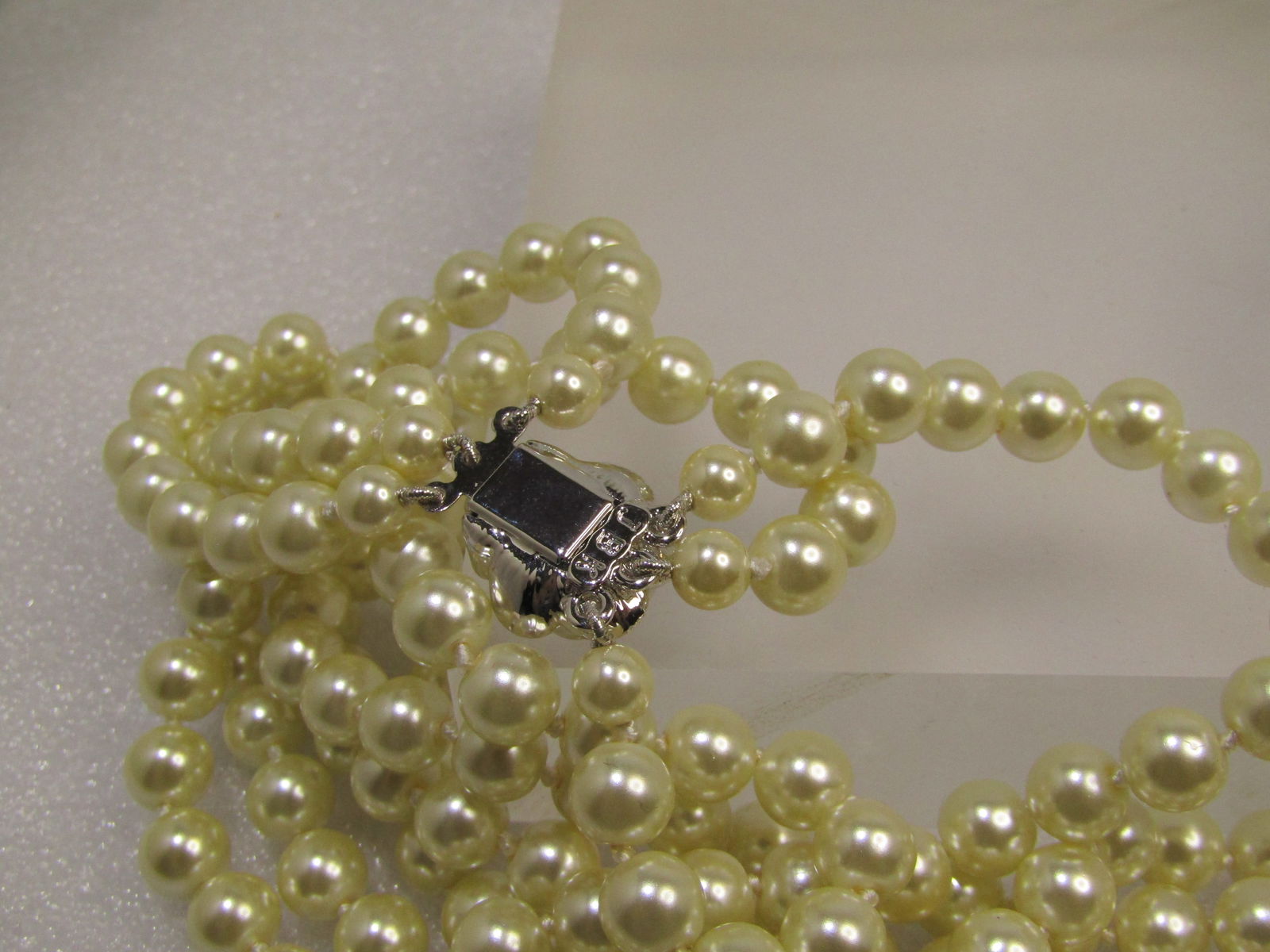 JBK Camrose & Kross Pearl Necklace, Triple Strand, Blossom with Pearl Box Clasp, 28", 30", and 32" - 3